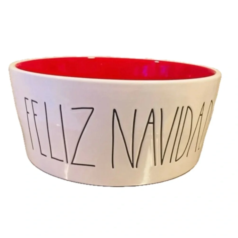 Rae Dunn XL Dog Bowl FELIZ NAVIDAD NWT Christmas holiday decor red